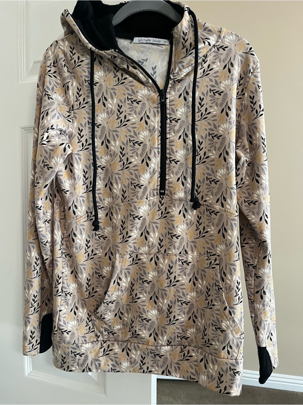 Michelle Mae Floral Half-Zip Hoodie with Black Trim Cloud Fabric